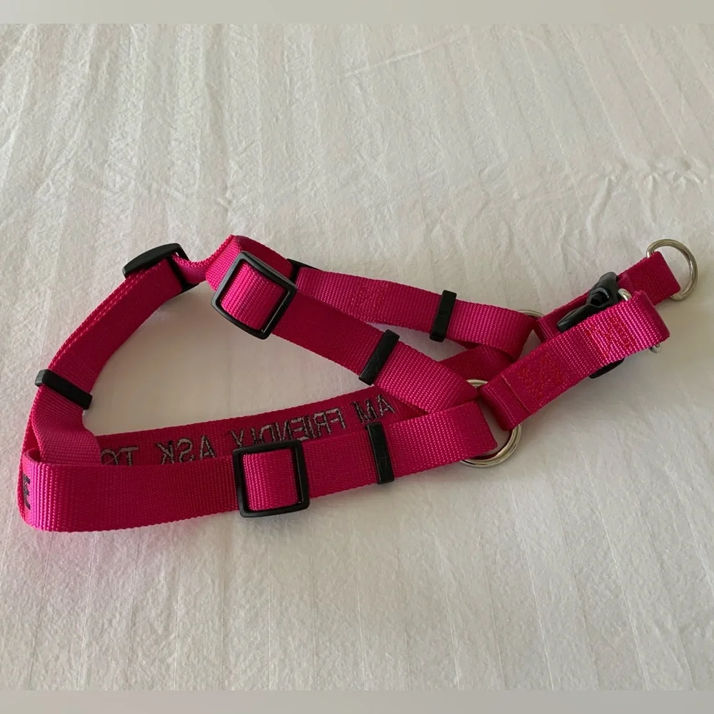 L.L.Bean Fuchsia Pink Adjustable Dog Harness I Am Friendly Ask to Pet Me